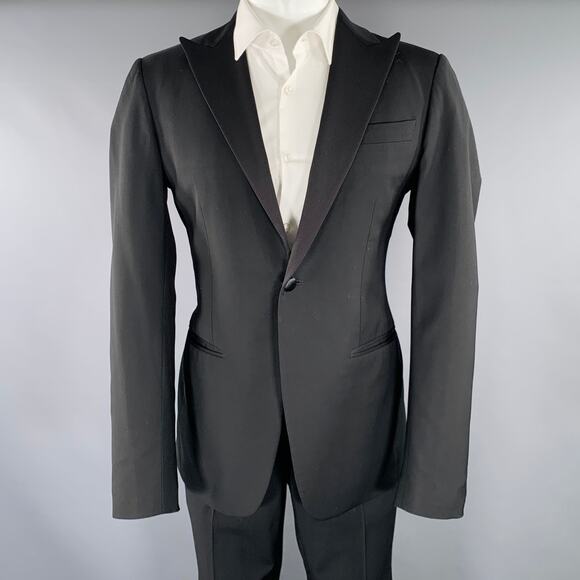 PHINEAS COLE Size 38 Black Wool Peak Lapel Tuxedo - Picture 1 of 14